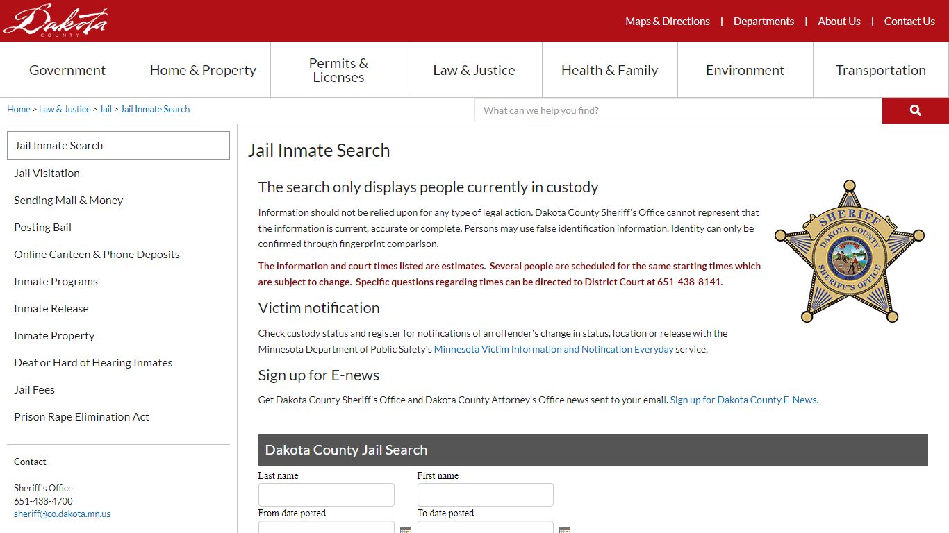 Jail Inmate Search - Dakota County, Minnesota
